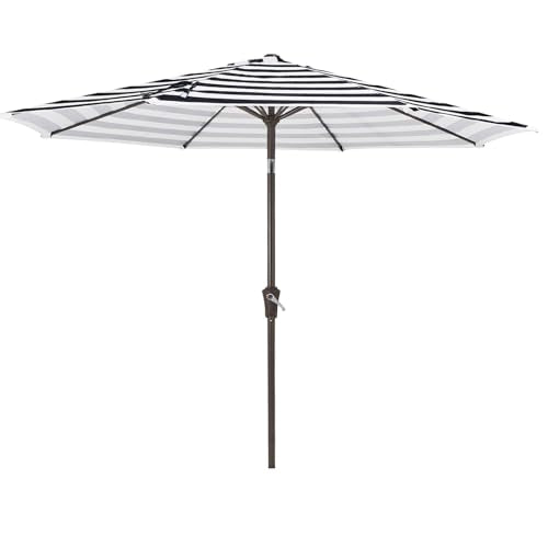 MEWAY 9ft Patio Umbrella Outdoor Table Umbrellas with Push Button Tilt and Crank, Market Umbrella 8 Sturdy Ribs for Deck, Garden, Pool and Backyard, Black-white-striped - color: Black-white-striped, size: 9ft