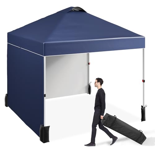 10 x 10 Pop Up Canopy, All Season Instant Canopy with 2 Sidewalls and Vented Roof, Portable Party Tent with Wheeled Carry Bag and Sandbag for Camping, Picnic, Party, Navy Blue - color: Navy Blue, size: 2 Side Walls