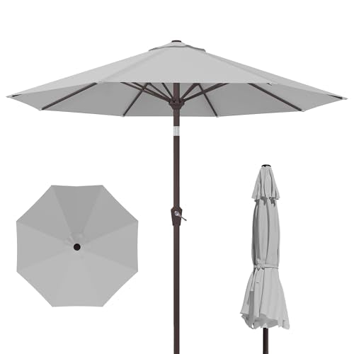 Kingdura 9FT Outdoor Patio Umbrella, Market Table Umbrella with Push Button Tilt and Crank, 8 Sturdy Fiberglass Ribs, UV Protection for Pool, Lawn, Deck, Backyard, Garden (Light grey) - color: Light grey, size: 9 Ft
