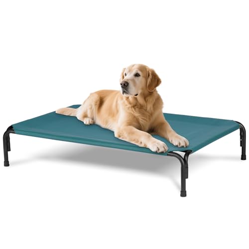 Elevated Dog Bed for Outdoor, Extra Large Raised Dog Cot with Washable Mesh, Cooling Pet Cot Chew Proof for Outside Camping, 47 inch Green - color: Green, size: 47"L x 29"W x 8"Th