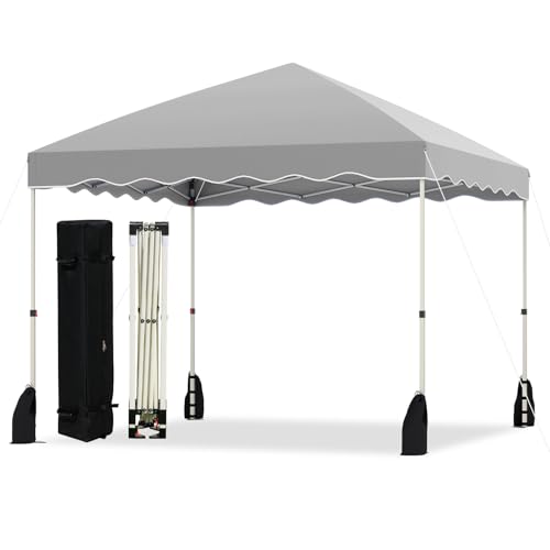 Tangkula 10x10 FT Pop Up Canopy, UPF50+ Easy Set up Instant Tent with Wheeled Bag, 8 Stakes, 4 Anchors, 4 Wind Ropes, 4 Sandbags, Heavy Duty Outdoor Canopy Tent 10x10 for Patio Party Backyard (Gray) - color: Gray, size: 10x10 FT