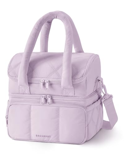 BAGSMART Lunch Bag Women, Double Deck Insulated Lunch Box, Quilted Puffer Lunch Tote, Leakproof, Durable & Reusable Large Lunch Cooler For Work Picnic Travel Meal Prep, Lavender Purple - color: Lavender Purple, size: Large(double deck)