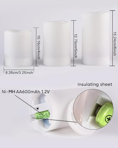 Homemory Solar Powered Candles Outdoor Waterproof, Flickering Glow, Rechargeable Solar Powered Candles for Outside, Lanterns, Sensor Only, Dusk to Dawn, Set of 6 - size: D3"xH4"5"6", 6 Pcs, Plastic