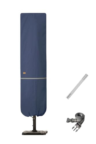 Patio Umbrella Cover with Rod for 7 to 11 Ft Umbrellas & 15 Ft Double-Sided Umbrellas, Protective Waterproof Cover with Zipper, Dark Blue - color: Dark Blue, size: Cantilever 7'-11' or 15' Double Sided
