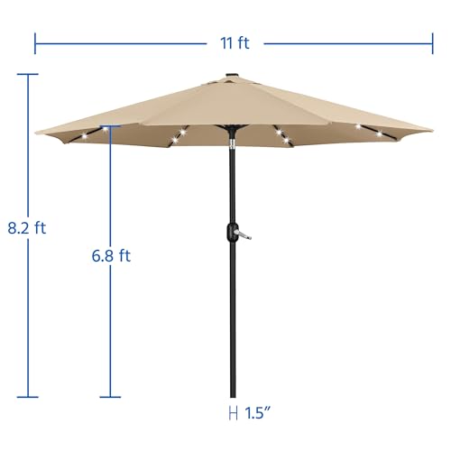 Yaheetech 11FT Solar Umbrella Lighted Patio Umbrella w/Tilt & Crank Lift System, Outdoor Market Sunshade with 32 LED Lights for Pool, Porch, Garden, Deck, Backyard, Tan - color: Tan, size: 11FT