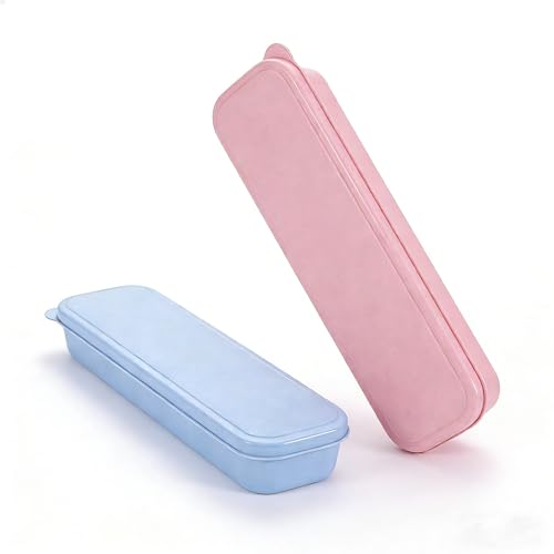 Travel Cutlery Case Portable Utensil Holder Travel Silverware Case Flatware Storage Box Camping Utensils Cases for Fork Spoon Chopsticks Lunch Box, 8.26 x 2.1 Inches (Blue, Pink, Small) - color: Blue, Pink, size: Small