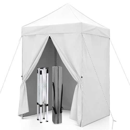 5x5 Pop Up Canopy Tent with Four Sidewalls, Instant Portable Beach Canopy, Outdoor Tent with Carry Bag for Camping, Sports, Tailgating, Events, White - color: White, size: With Four Walls