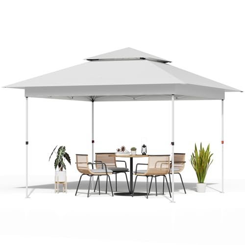 TLSUNNY 12X12 Pop Up Canopy Tent, Camping Shader W/Overhanging Eaves & Sand Bag, Outdoor Gazebo Shelter W/One Push Setup & Wheeled Bag, Height Adjustable, for Patio, Market, Party (White, 12FTX12FT) - color: White, size: 12FTX12FT