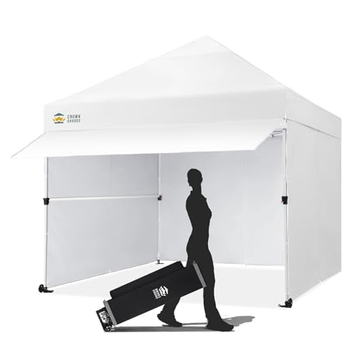 CROWN SHADES 10x10 Pop Up Canopy Tent with 4 Sidewalls, Instant Commercial Tent with 1-Person Setup Patended Centerlock, Extend Awning, 4 Sidewalls, 4" Wheels, Sto'N Go Bag, White - color: White