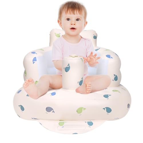 AirSwim Inflatable Baby Chair, Inflatable Baby Seat for Babies 3 Months and Up, Summer Blow Up Chair with Built in Air Pump, Bumbo Seat for Learning to Sit, Palying, Camping, Whale - color: Blue