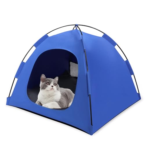 Pet Tent for Cats & Small Dogs - Portable Foldable Indoor Outdoor Cat Tent & Dog House with Sunshade, Removable Cat Cave Bed for Camping, Beach, Park - Semi-Enclosed Hideaway (blue,23.6*23.6*19.7in) - color: blue, size: 23.6*23.6*19.7in