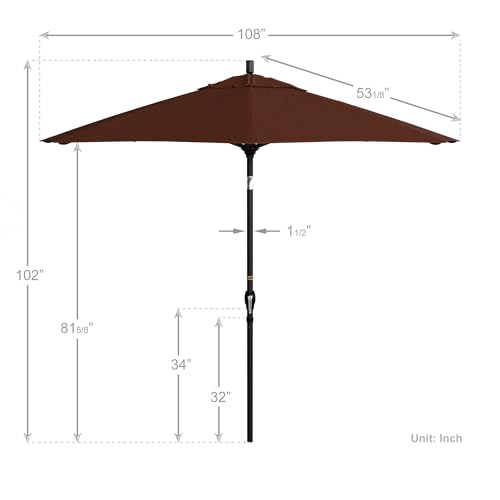 California Umbrella 9' Round Aluminum Market Umbrella, Crank Lift, Push Button Tilt, Black Pole, Terracotta Olefin - color: Terracotta