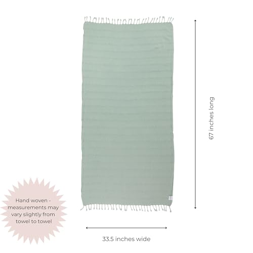 InfuseZen Stonewashed Turkish Bath & Beach Towel –100% Organic Turkish Cotton - Soft, Lightweight, Absorbent - Quick Dry, Sand Free - Pool, Shower, Travel - Peshtemal, Hammam Spa Towel - Light Green - color: Light Green