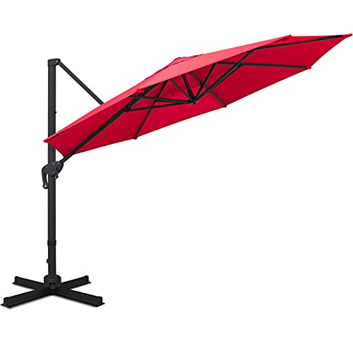 Sunnyglade 11Ft Cantilever Patio Umbrella Deluxe Offset Umbrella 360°Rotation & Integrated Tilting System Heavy Duty Patio Hanging Umbrella for Market Garden Deck Pool Backyard Patio (Red, 11 ft) - color: Red, size: 11 ft