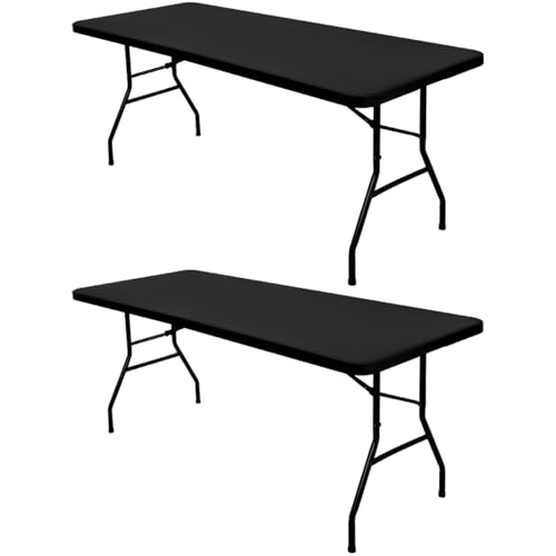 2 Pack Picnic Table Cover Fitted Tablecloth for 8 Foot Rectangle Tables Elastic Waterproof Stretch Washable Patio Folding Outdoor Spandex Table Cloth for Camping Banquet and Parties (Black,30" x 96") - color: Black, size: 30"x96" (Pack of 2)