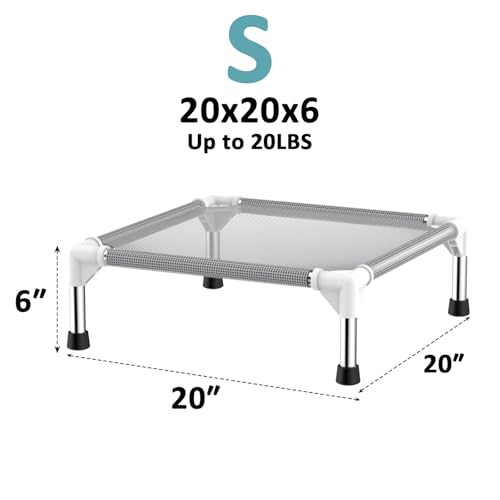 Elevated Dog Bed with Teslin Cooling Fabric - Lightweight Dog Cot for Small Dogs, Waterproof & Washable Breathable Mesh, Raised Pet Bed for Indoor Outdoor Use, Anti-Slip, Easy Clean - size: S-Gray