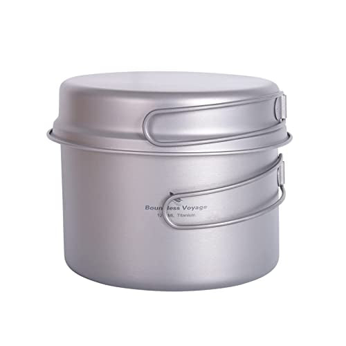 iBasingo Backpacking Cookset Titanium Camping Pots Set Ultralight Outdoor Picnic Pots Pans with Folding Handle Druable Portable Cooking Mess Kit Compact Picnic Dishes Bowls Cups (Multiple Sizes) - color: Ti2110C(1200ML+500ML)