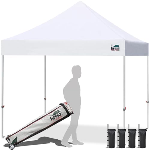 Eurmax USA 10x10ft Pop Up Canopy,Commercial Instant Tent for Outdoor Events,Patented No-Tip Rolling Storage Bag with 4 Sandbags,UV & Water Resistant,Heavy Duty Portable Shelter Gazebo,White - color: White, size: 10x10