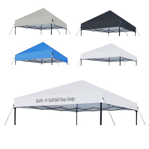 Joramoy 10×10 Canopy Replacement Top Only, Waterproof Pop Up Canopy Tent Top Cover with Ropes, Instant Canopy Top Sunshade Sliver Coated for Outdoor Garden Patio Camping (White) - color: Silver-coated White, size: 118"×118" Top Only(301×301cm）