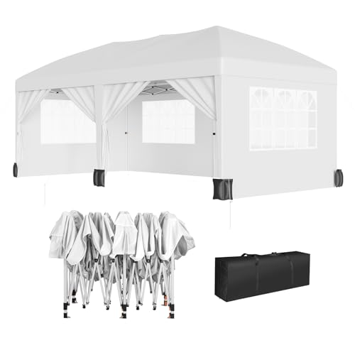 10x20 Pop Up Canopy with 6 Sidewalls, Waterproof Outdoor Wedding Gazebo Canopy with Removable Side Walls & 6 Sandbags, Ideal for Weddings, Parties, Backyard Events, Trade Shows - color: white