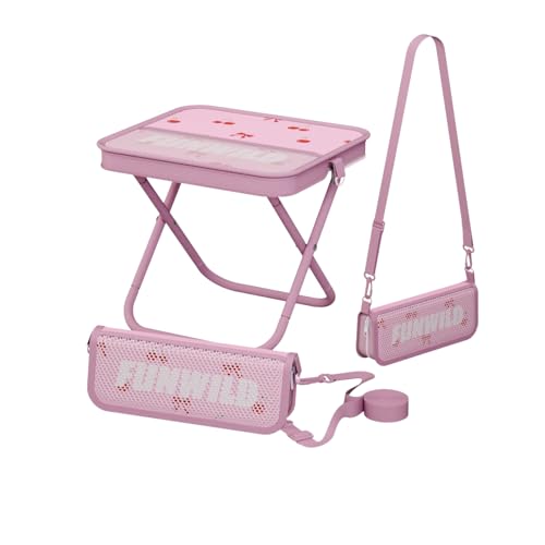 Portable Ultralight Travel Stool Camping Chair Stool - Pink Cherry Carbon Steel with Storage Pockets, Handbag Style Pocket Foldable，Pocket Chair (M-Suitable Weights 0 to 150 LBS) - color: Pink Cherry