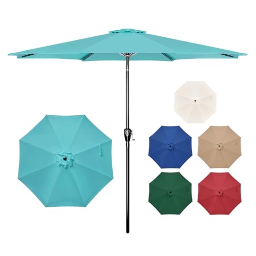 HealSmart 9' Outdoor Patio Umbrella, Market Table Umbrella with 8 Sturdy Ribs, Push Button Tilt and Crank for Garden, Yard, Pool, Turquoise - color: Turquoise, New, size: 9FT
