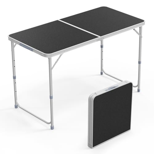 VINGLI 4FT White Folding Table with Carrying Handle Height Adjustable Lightweight Fold Up Portable for Indoor Outdoor Picnic,Camping,Hiking,Fishing,BBQ … - color: Black, size: 4ft