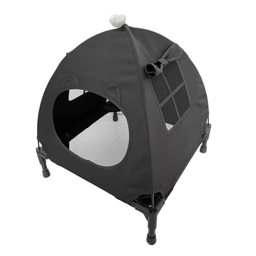 Pozico Elevated Pet Bed with Breathable Mesh for Small Cat and Dog, Raised Cooling Pet Cot for Puppy and Kitty, 18.9x18.9 inch (Black Bed with Canopy) - color: Black Bed with Canopy