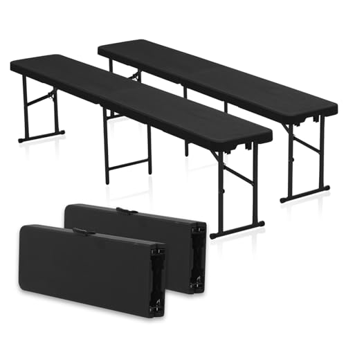 AJP Distributors 2 Pack 6 Foot Portable Plastic Folding Bench 6FT 72" Half Foldable Heavy Duty Seat w/Carry Handle - Indoor Outdoor Backyard Camping Picnic BBQ Party Wedding Dining Event Meeting Black - color: Black Wood Style, size: 6 Foot - 2 QTY