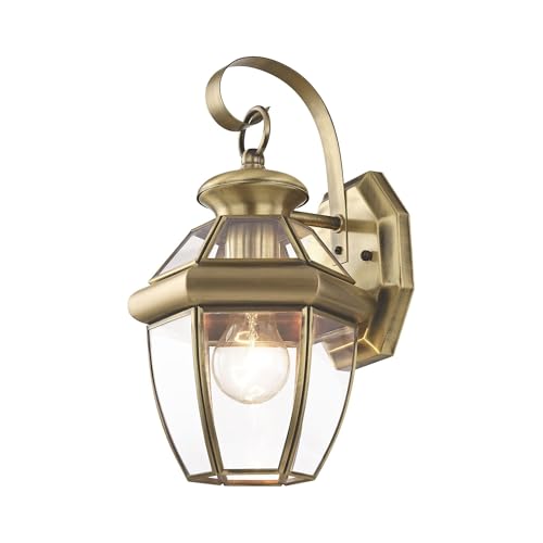 Livex Lighting 2051-01 Monterey 1 Light Outdoor Antique Brass Finish Solid Brass Wall Lantern with Clear Beveled Glass - color: Antique Brass