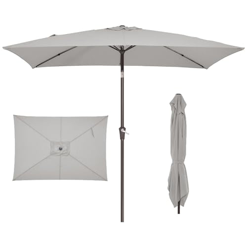 JEAREY 6.5x10 ft Rectangular Patio Umbrellas Rectangle Outdoor Umbrella with Push Button Tilt and Crank, Market Table Umbrella 6 Sturdy Ribs UV Protection for Poolside Garden Backyard Deck, Foggy Gray - color: Foggy Gray