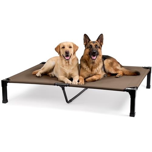 Niubya Elevated Outdoor Dog Bed, Cooling Elevated Pet Cot, Steel-Framed and Non-Slip Feet, Raised Dog Bed with Waterproof, Washable, Breathable Teslin Mesh, 60in - color: Brown, size: 60"L x 36"W x 9.4"H