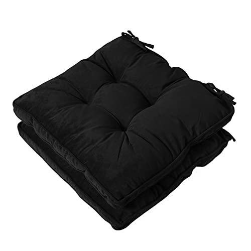 Furlide Chair Cushion with Ties 18 x 18 Inch Indoor Outdoor Cushions for Dining Chairs Set of 2, Square Black - color: Black