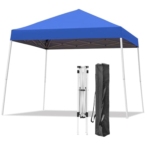 Pop-up Canopy Tent, 10x10 Foot, Slant Legs with Carrying Bag, Gazebo Shelter for Patio Deck Garden and Beach, 8x8 Foot Cover Included, Blue - color: Blue