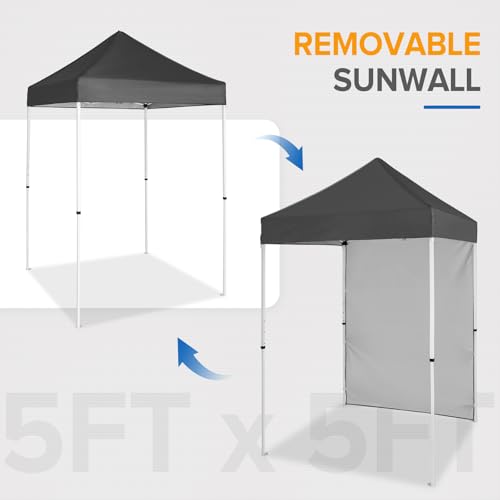 EAGLE PEAK Pop up Canopy 5x5, Outdoor Portable Canopy Tent with One Removable Sunwall, Carry Bag Included, Gray - color: Gray
