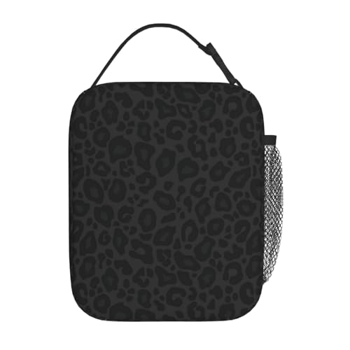 Black Leopard Cheetah Print Animal Skin Print Insulated Lunch Bag Portable Reusable Zipper Lunch Box For Men Women Work Picnic Travel Camping - color: Black35