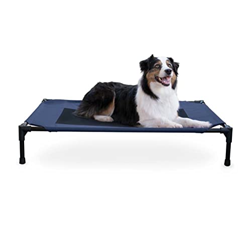 K&H Pet Products Outdoor Elevated Dog Cot, Breathable Cooling Elevated Cot Hammock Pet Bed for Large Dogs, Washable Mesh Cover, Raised Metal Frame, Collapsible, Portable - Large 42 X 30in Blue - color: Blue/Black Mesh, size: Large 42"L x 30"W