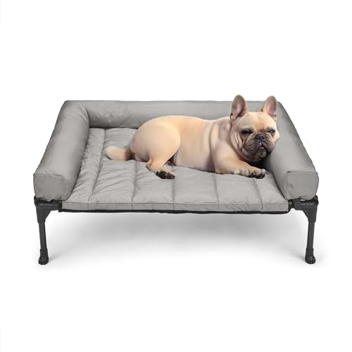Veehoo Cooling Elevated Dog Bed Add Removable Waterproof Bolster Cushion Mat, Raised Pet Cot with Breathable Teslin Mesh, No-Slip Feet, Dog Couch Bed for Indoor Outdoor, 32x25inches, Grey, CWC2331B - color: Light Grey, size: 32.0"L x 25.0"W x 7.0"Th