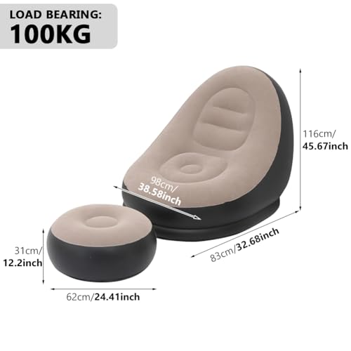 Inflatable Lounge Chair for Adults, Portable Folding Inflatable Blow Up Couch with Foot Stool, Lazy Flocking Recliner Chair Air Sofa for Indoor Outdoor Travel Camping (No Pump)(Coffee) - color: Coffee