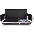 Hike Crew 2-in-1 Gas Camping Stove and Griddle, Portable Propane Burner w/Integrated Igniter & Stainless Drip Tray | Built-in Carrying Handle, Foldable Legs & Wind Panels | Includes Regulator - color: Black