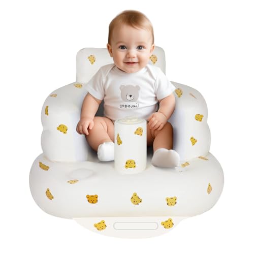 AirSwim Inflatable Baby Chair, Inflatable Baby Seat for Babies 3 Months and Up, Summer Blow Up Chair with Built in Air Pump, Bumbo Seat for Learning to Sit, Palying, Camping, Tiger - color: Tiger