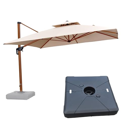 PURPLE LEAF 11ft Patio Umbrella with Base Outdoor Square Umbrellas Large Cantilever Umbrella Windproof Offset Umbrellas Heavy Duty Sun Umbrella for Garden Deck Pool Patio, Beige - color: Beige, size: 11'X11', style: Base Included