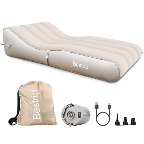 Bestrip Inflatable Couch with Built in Pump - Upgraded Extra Size Air Lounger Sofa, Portable Blow up Mattress Bed with Storage Bag, Inflatable Bed for Home, Camping & Guests - color: Khaki, size: Full