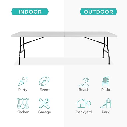 Best Choice Products 8ft Plastic Folding Table, Indoor Outdoor Heavy Duty Portable w/Handle, Lock for Picnic, Party, Pong, Camping - Light Gray - color: Light Gray, size: 8ft
