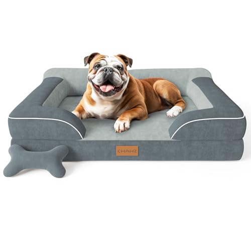 CWAWZ Dog Beds for Large Dogs, Orthopedic Dog Bed with Cooling Gel Memory Foam, Waterproof Large Pet Bed with Removable Washable Cover, 36" Pet Sofa Couch Dutch Velvet with Bone Toy, Dark Gray - color: Dark Grey, size: Large(36"L x 27"W x8.5"Th)