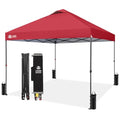 CROWN SHADES 10x10 Pop Up Canopy Tent - Patented Center Lock One Push Instant Outdoor Canopy Beach Tent with STO-N-Go Bag 8 Stakes & 4 Sand Bags，Red - style: Red