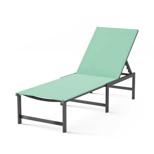 Chaise Lounge Chair Outdoor,Aluminum Patio Lounge Chairs,Lounge Chairs with 5 Adjustable Backrest for Outside Beach Lawn and Backyard Green - color: Green, size: 1 Chair