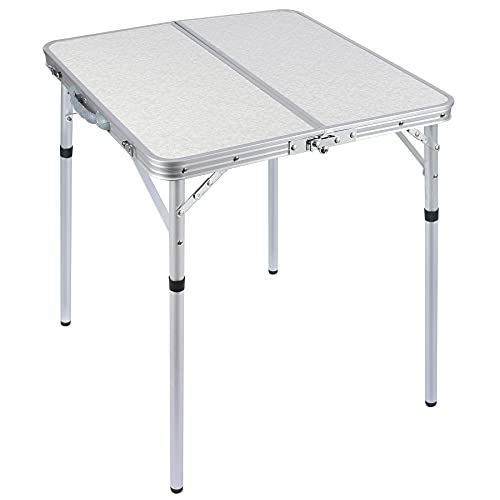 REDCAMP 24" Square Small Folding Camping Table with Adjustable Heights Legs, Lightweight Portable Aluminum Fold in Half Card Tables Bridge Tables for Outdoor Picnic, White - size: Square 2ft