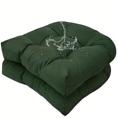 Set of 2 Outdoor Indoor U Shaped Wicker Seat Cushion Decorative Tufted Chair Pads Dark Green Chair Cushions Set for Patio Garden Home Office Furniture - color: Dark Green
