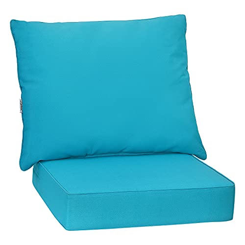 Giantex Patio Cushion Set with Pillow, Deep Seat and Back Cushion, Outdoor Chair Pads with Ties, Cushion Replacement for Patio Furniture, Waterproof 6 Inch Thick Indoor Floor Cushion - color: Blue